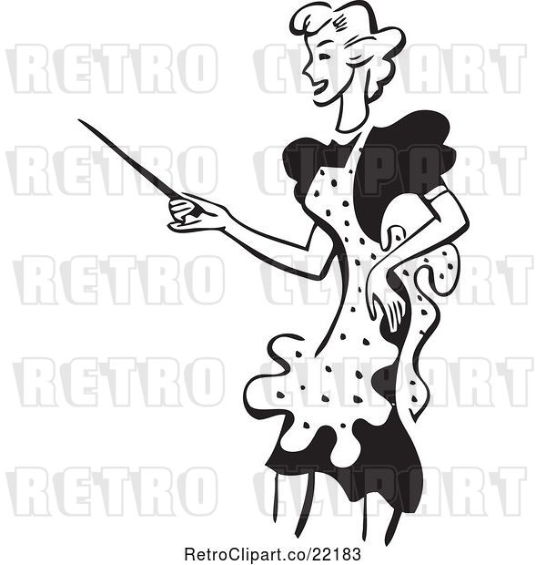 Vector Clip Art of Retro Lady Pointing a Stick