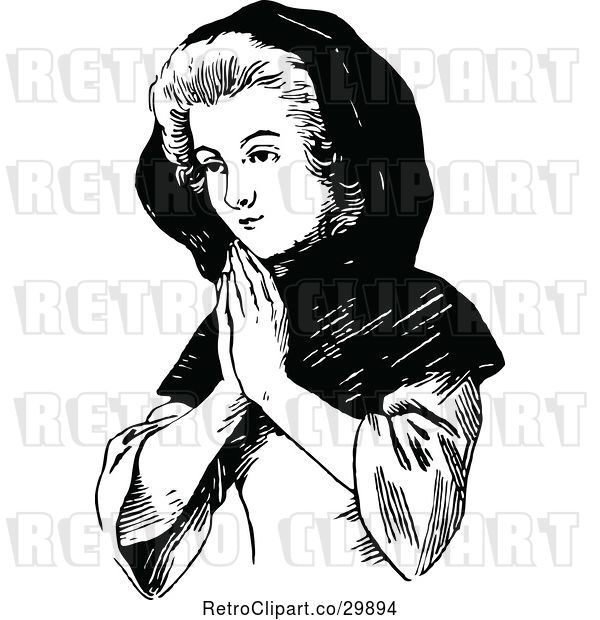 Vector Clip Art of Retro Lady Praying
