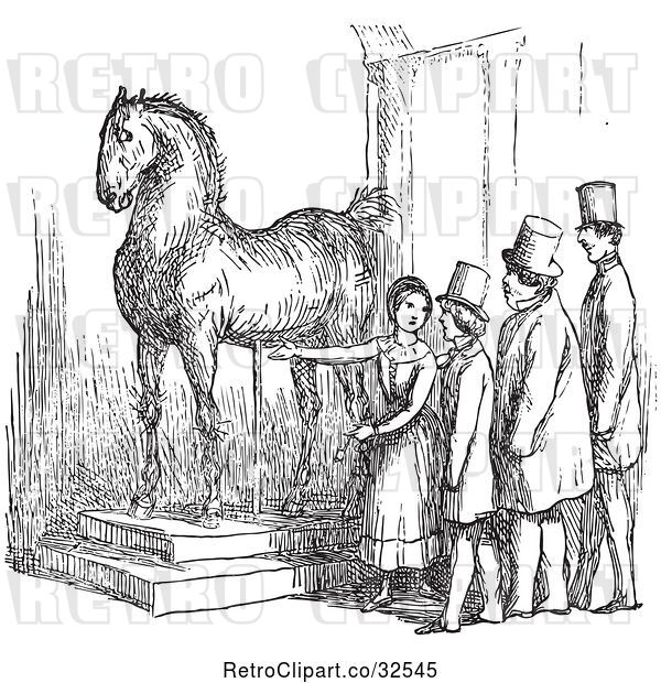 Vector Clip Art of Retro Lady Presenting Wallensteins Horse in