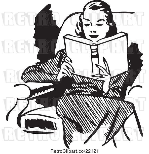 Vector Clip Art of Retro Lady Reading in a Chair