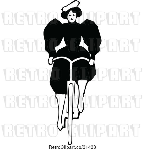Vector Clip Art of Retro Lady Riding a Bicycle 1