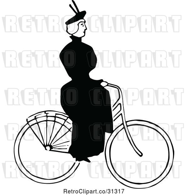Vector Clip Art of Retro Lady Riding a Bicycle 2