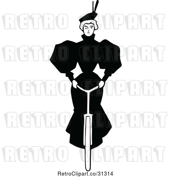 Vector Clip Art of Retro Lady Riding a Bicycle 3