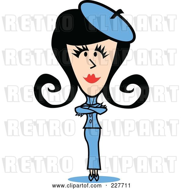 Vector Clip Art of Retro Lady Standing with Her Arms Crossed