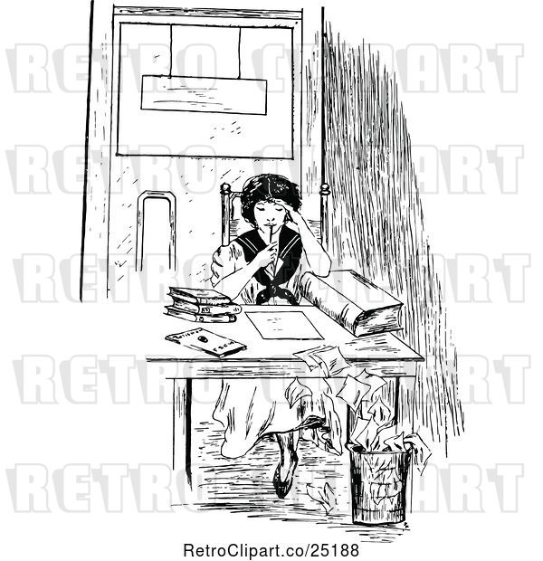 Vector Clip Art of Retro Lady Studying