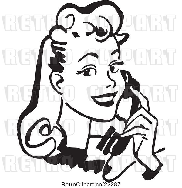 Vector Clip Art of Retro Lady Talking on a Phone - 1