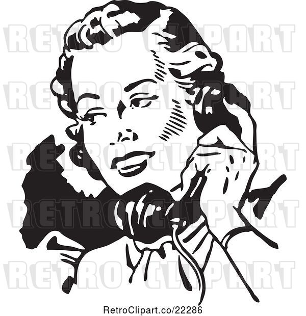 Vector Clip Art of Retro Lady Talking on a Phone - 2