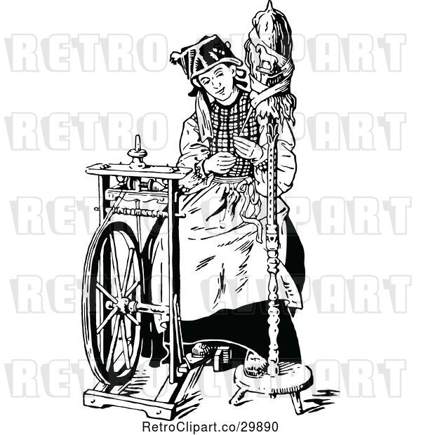 Vector Clip Art of Retro Lady Using a Spindle