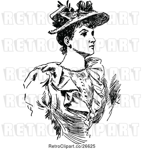 Vector Clip Art of Retro Lady Wearing a Hat