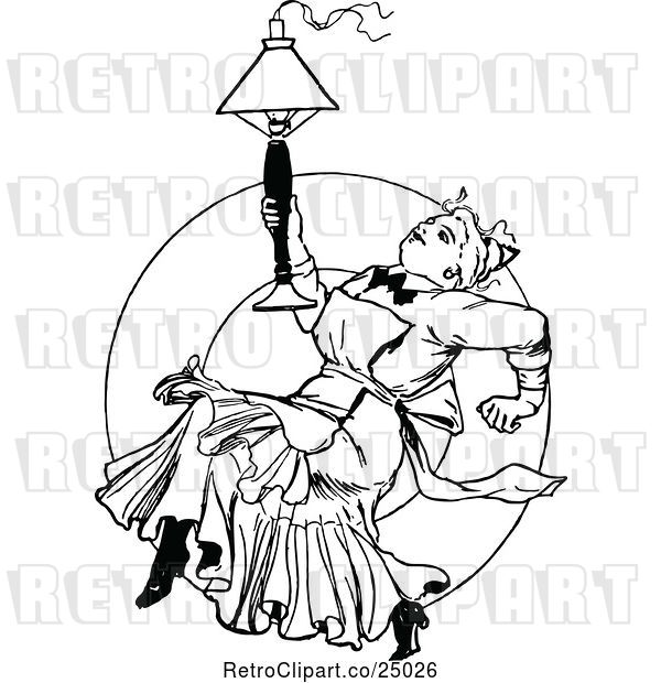 Vector Clip Art of Retro Lady with a Lamp