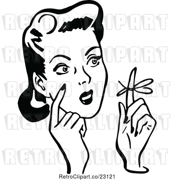 Vector Clip Art of Retro Lady with a Reminder Ribbon on a Finger