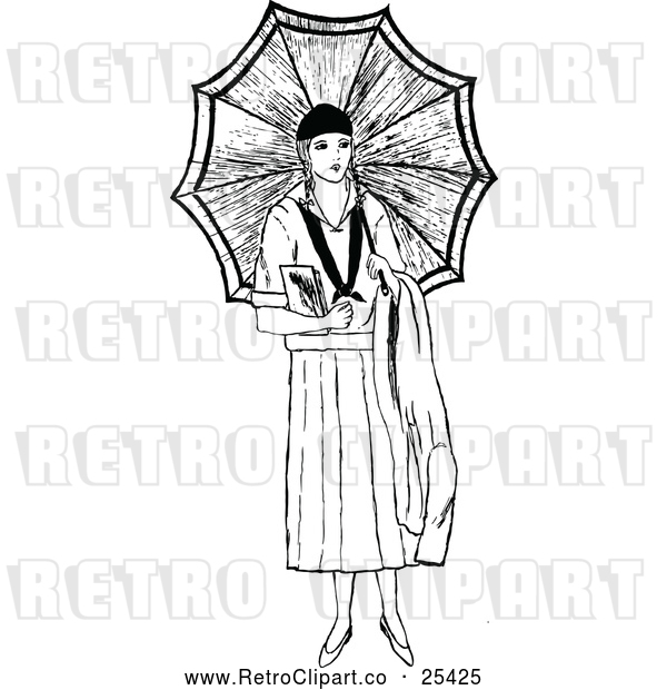 Vector Clip Art of Retro Lady with an Umbrella