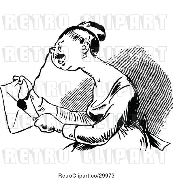 Vector Clip Art of Retro Lady with Envelope Sealing Wax Stuck to Her Nose