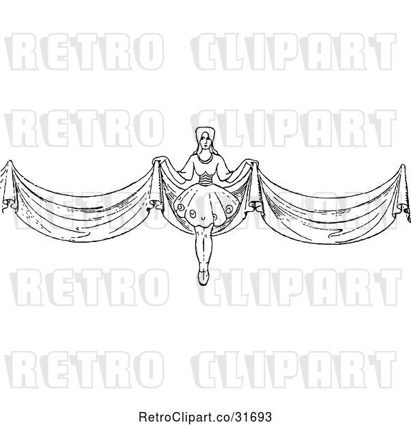 Vector Clip Art of Retro Lady with Long Curtains