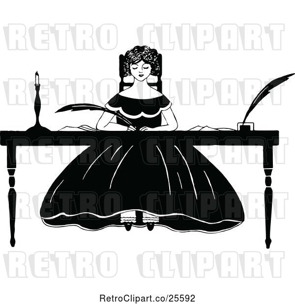 Vector Clip Art of Retro Lady Writing at a Desk