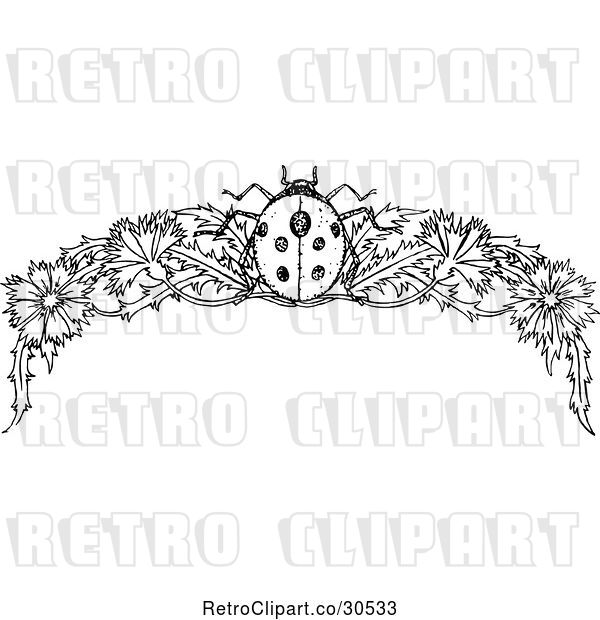 Vector Clip Art of Retro Ladybug and Floral Page Border