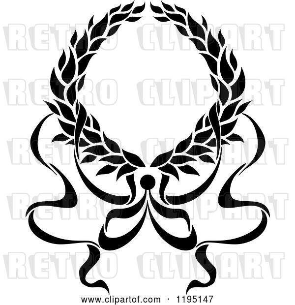 Vector Clip Art of Retro Laurel Wreath with a Bow and Ribbons 10