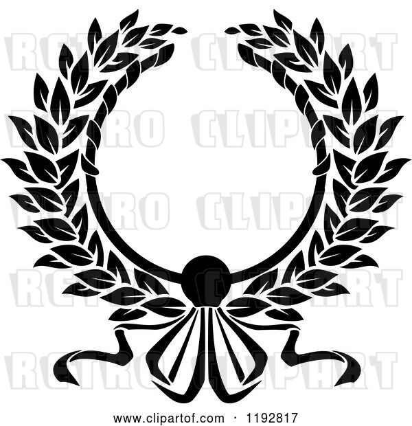 Vector Clip Art of Retro Laurel Wreath with a Bow and Ribbons 4