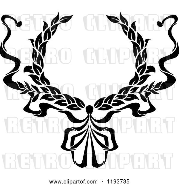 Vector Clip Art of Retro Laurel Wreath with a Bow and Ribbons 6