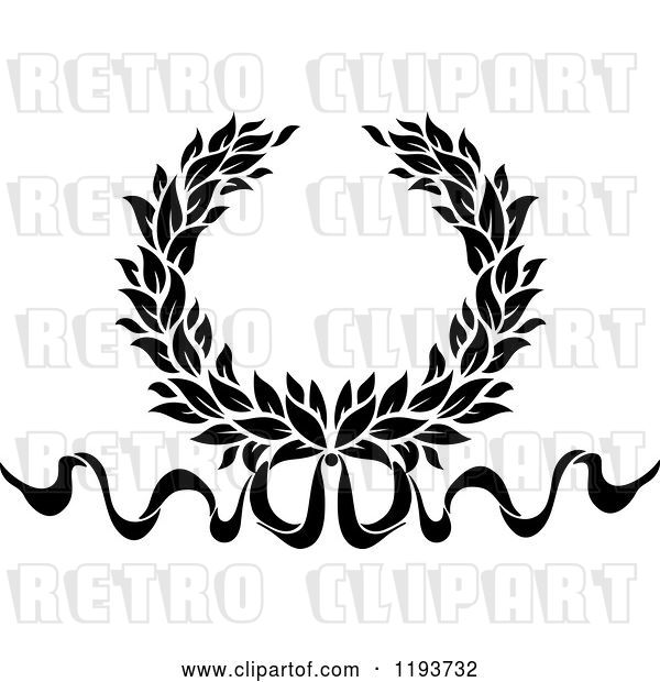 Vector Clip Art of Retro Laurel Wreath with a Bow and Ribbons 7