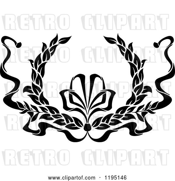 Vector Clip Art of Retro Laurel Wreath with a Bow and Ribbons 9