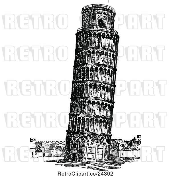 Vector Clip Art of Retro Leaning Tower of Pisa