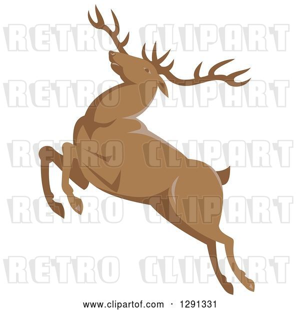 Vector Clip Art of Retro Leaping Elk Buck