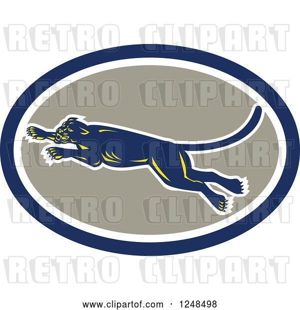 Vector Clip Art of Retro Leaping Panther in an Oval