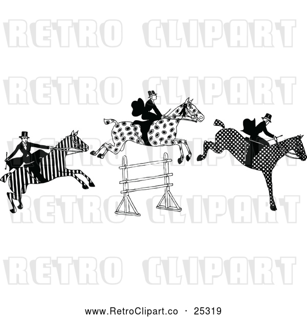 Vector Clip Art of Retro Leaping Patterned Horses