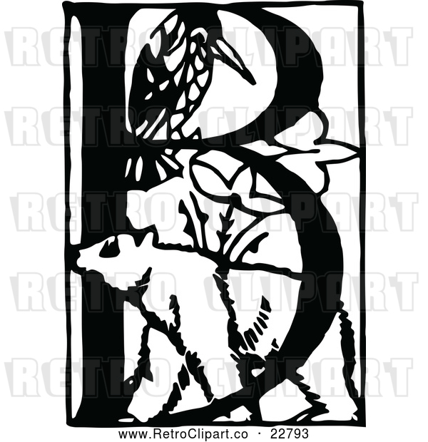 Vector Clip Art of Retro Letter B with a Bear