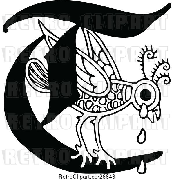 Vector Clip Art of Retro Letter C and Crying Bird