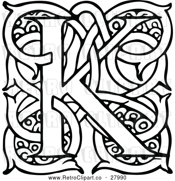 Vector Clip Art of Retro Letter K with Vines