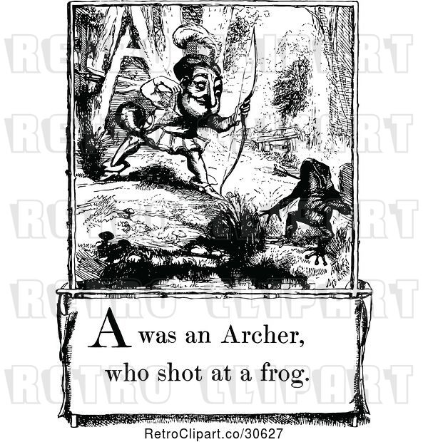 Vector Clip Art of Retro Letter Page with a Was an Archer Who Shot at a Frog Text