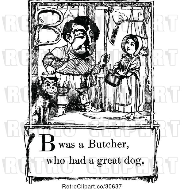 Vector Clip Art of Retro Letter Page with B Was a Butcher Who Had a Great Dog Text