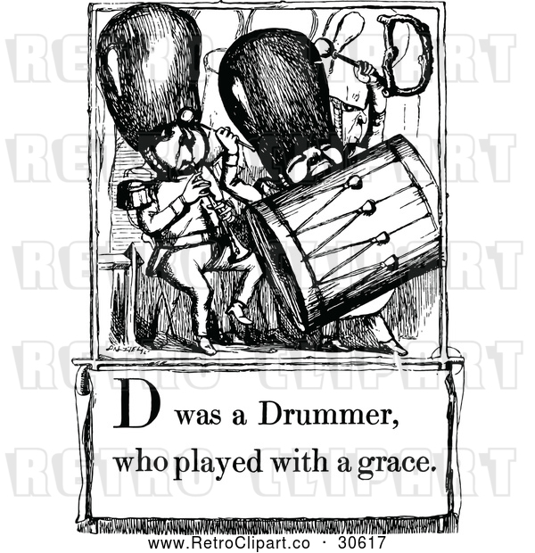 Vector Clip Art of Retro Letter Page with D Was a Drummer Who Played with a Grace Text