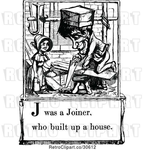 Vector Clip Art of Retro Letter Page with J Was a Joiner Who Built up a House Text