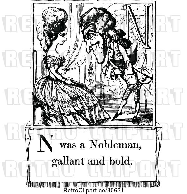 Vector Clip Art of Retro Letter Page with N Was a Nobleman Gallant and Bold Text
