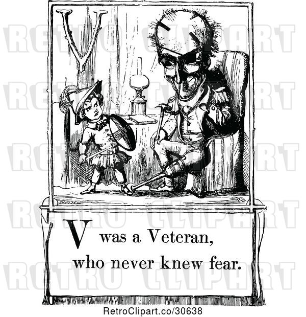 Vector Clip Art of Retro Letter Page with V Was a Veteran Who Never Knew Fear Text