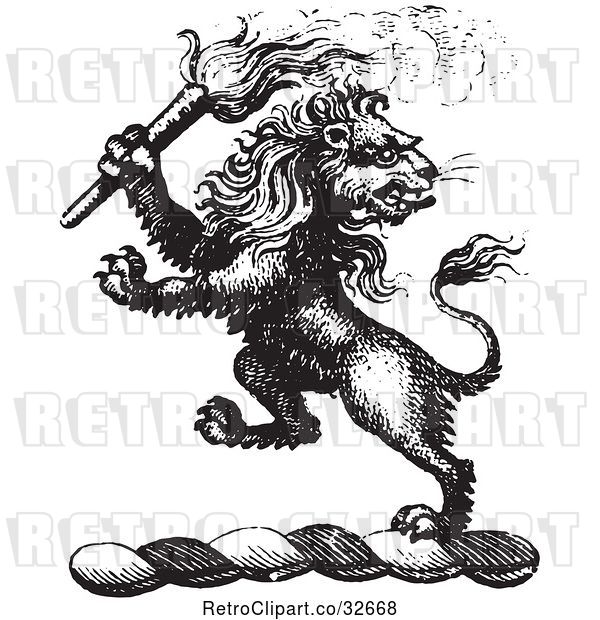 Vector Clip Art of Retro Lion Crest with a Torch