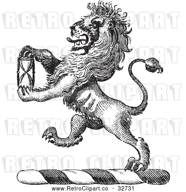 Vector Clip Art of Retro Lion Crest with an Hourglass