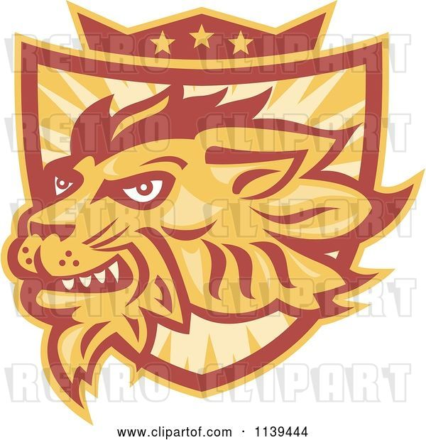 Vector Clip Art of Retro Lion Head over a Shield and Crown