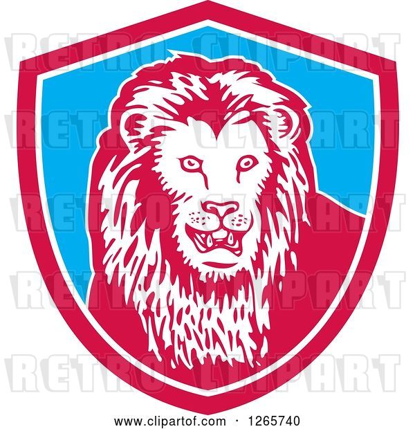 Vector Clip Art of Retro Lion in a Pink White and Blue Shield