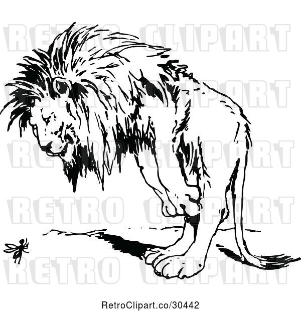 Vector Clip Art of Retro Lion Standing over an Ant