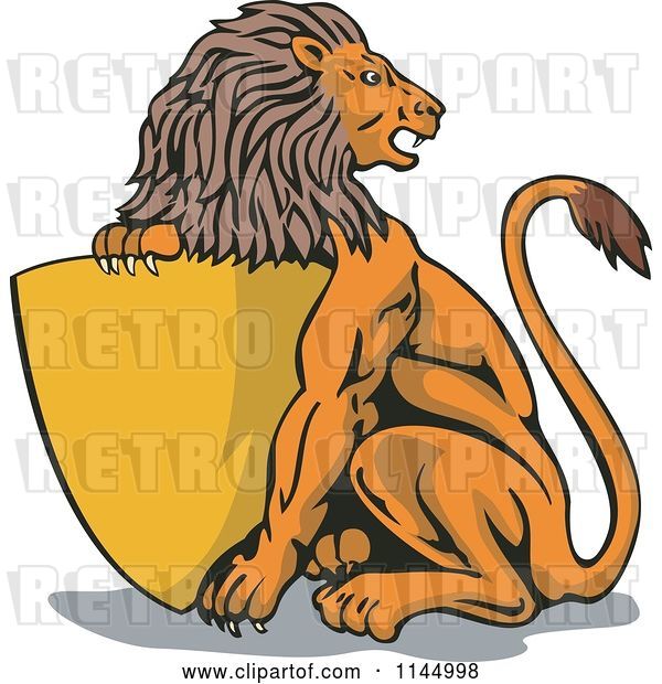 Vector Clip Art of Retro Lion with a Gold Shield
