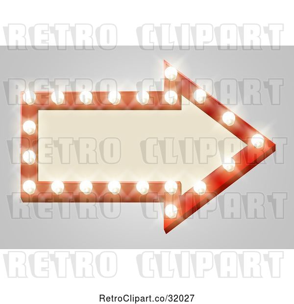 Vector Clip Art of Retro Lit Theater Arrow Shaped Sign with Lights, on Gray