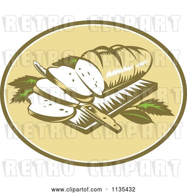 Vector Clip Art of Retro Loaf of Breadon a Cutting Board with a Knife