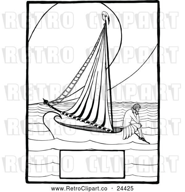 Vector Clip Art of Retro Lonely Girl on a Boat with Copyspace