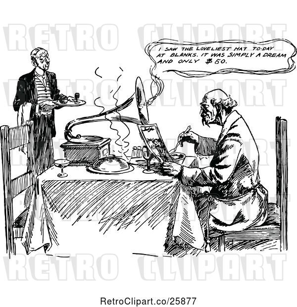 Vector Clip Art of Retro Lonely Guy Dining with a Wife Phonograph