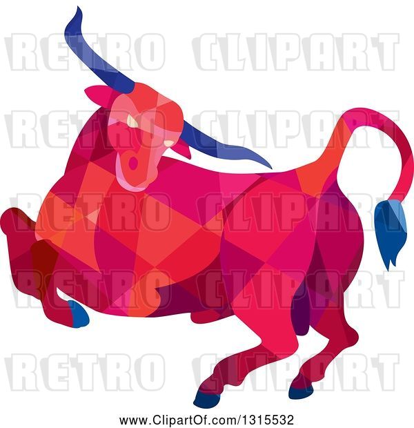 Vector Clip Art of Retro Low Poly Angry Red Geometric Texas Longhorn Steer Bull