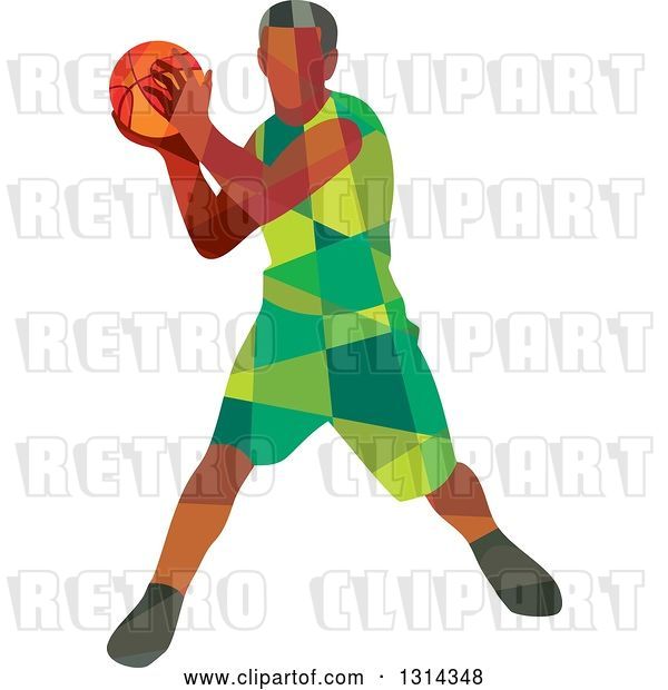Vector Clip Art of Retro Low Poly Black Male Basketball Player Holding the Ball